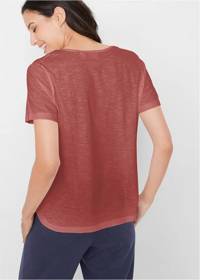 Camiseta con cordones, de manga corta marrón marsala