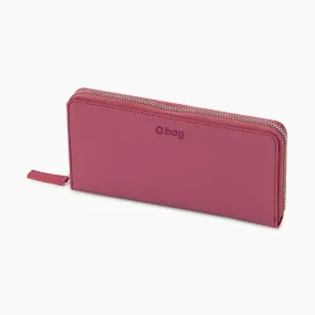 Cartera de piel y tejido de goma con cremallera cassis O wally