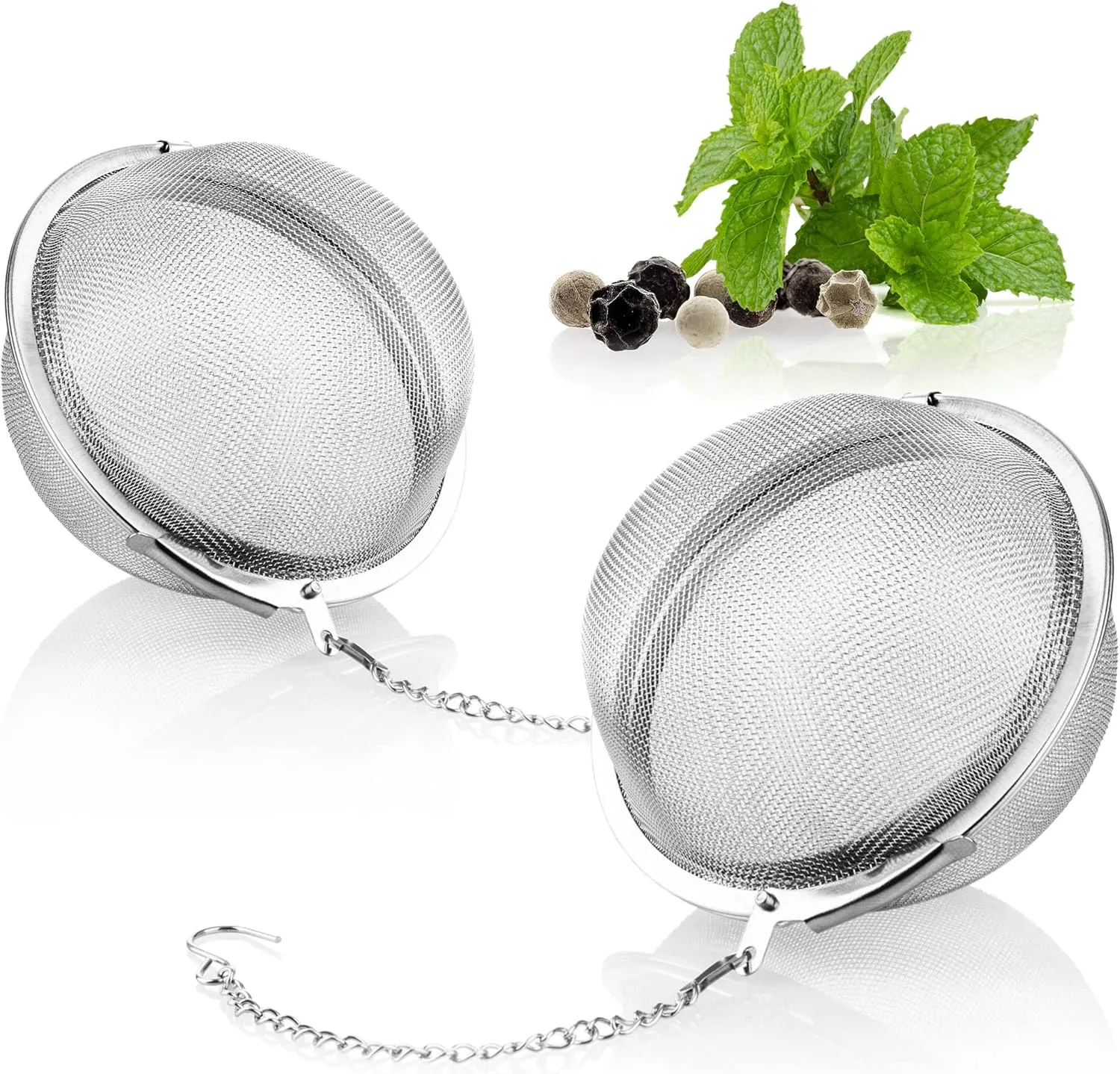 COM-FOUR® 2x Colador de té de acero inoxidable-Infusor para té, hierbas y especias-Filtro de té de malla fina con cadena (2 piez