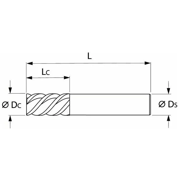 Fresas de contornear de MDI, corte traccionante grueso, Sin revestimiento, ⌀ h10 DC: 4mm