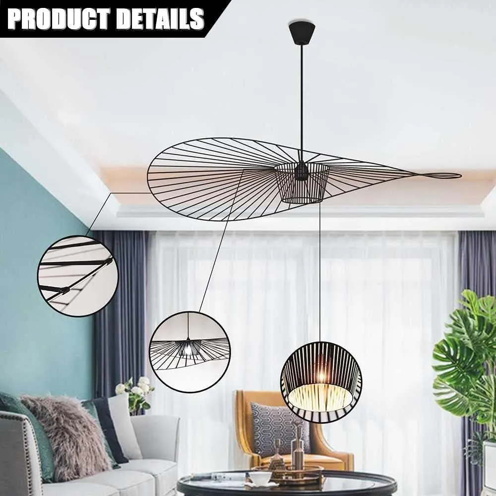 Lámpara Colgante Retro De Vértigo Araña, Fibra De Vidrio + Diseño De Sombrero De Tela De Fibra Luz Pendiente,sala De Estar Moder