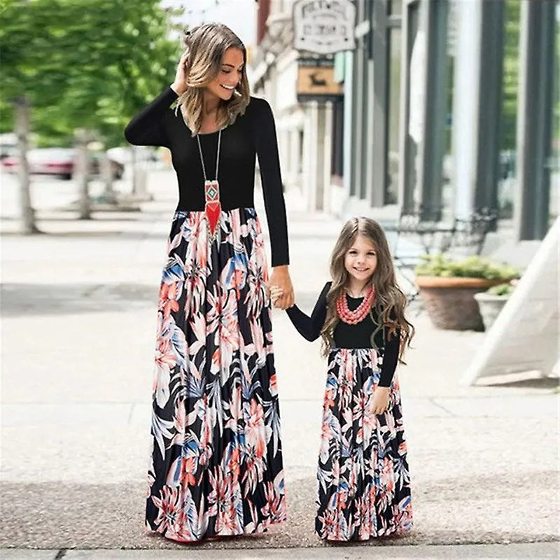 Mamá e hija de otoño, vestido largo y suave