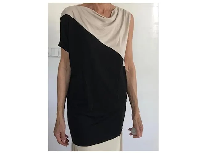 Mini vestido o túnica bicolor asimétrica T36-38 Adolfo Dominguez Negro Beige 