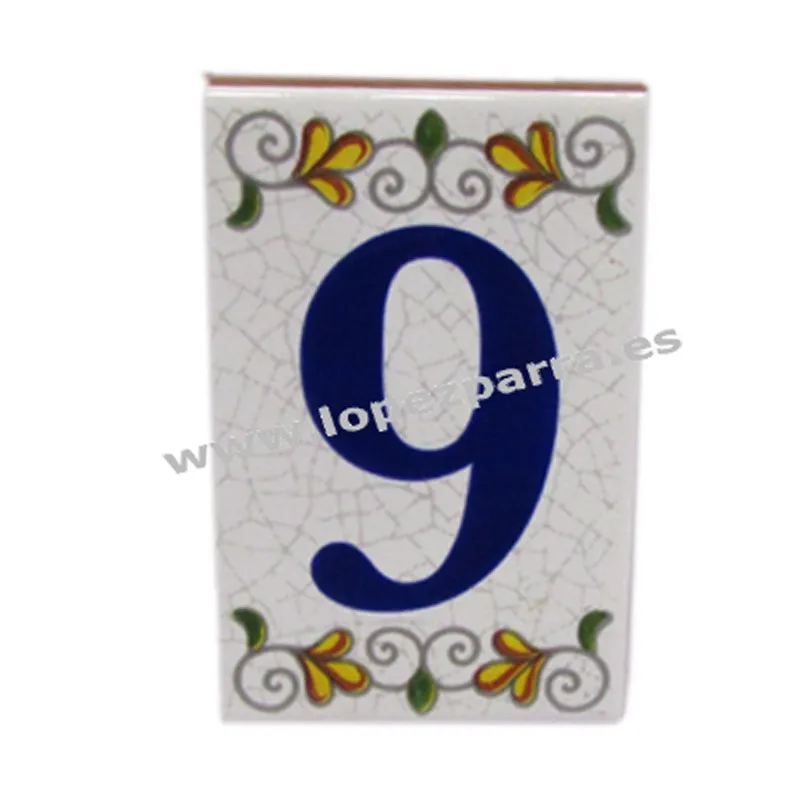 NÚMERO CERÁMICA -9- PINTADO A MANO 10X6,5CM PARA FACHADAS