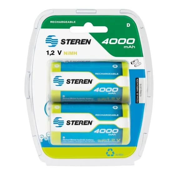 Paquete de 2 baterias recargables "D" NiMH 4000 mAh