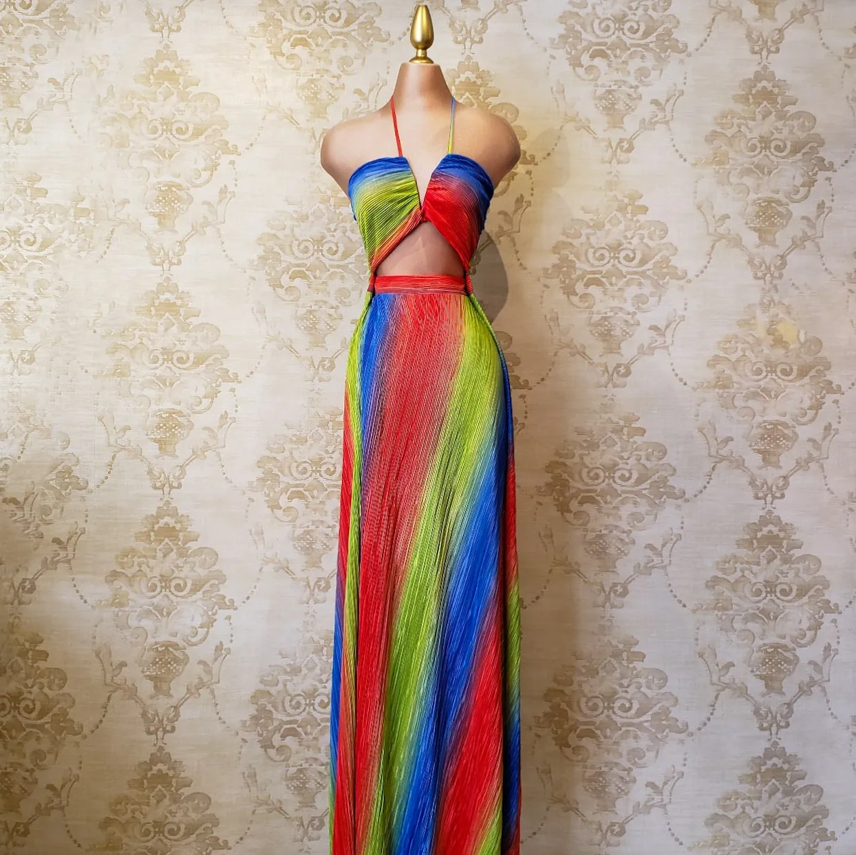 Vestido Azul Rey con Naranja Largo Colores