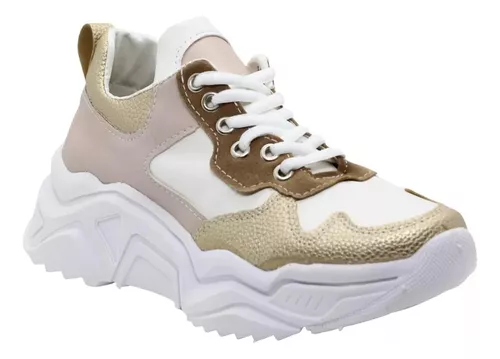 Zapatillas Dama Combinada Plataforma Moda Plateado Rosa Lola