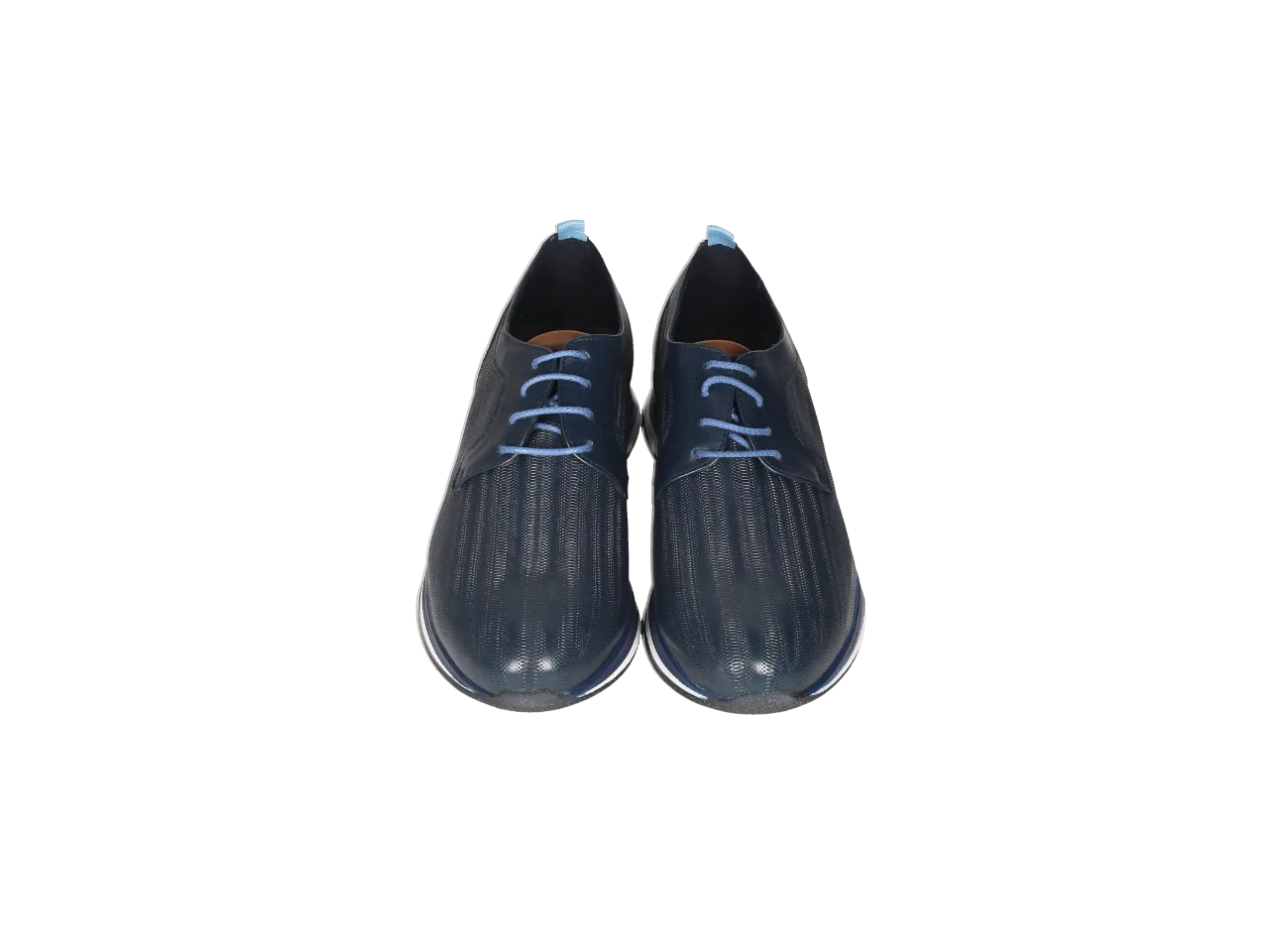 Zapato Cordon Piel Azul Grabado Piso Blanco/azul